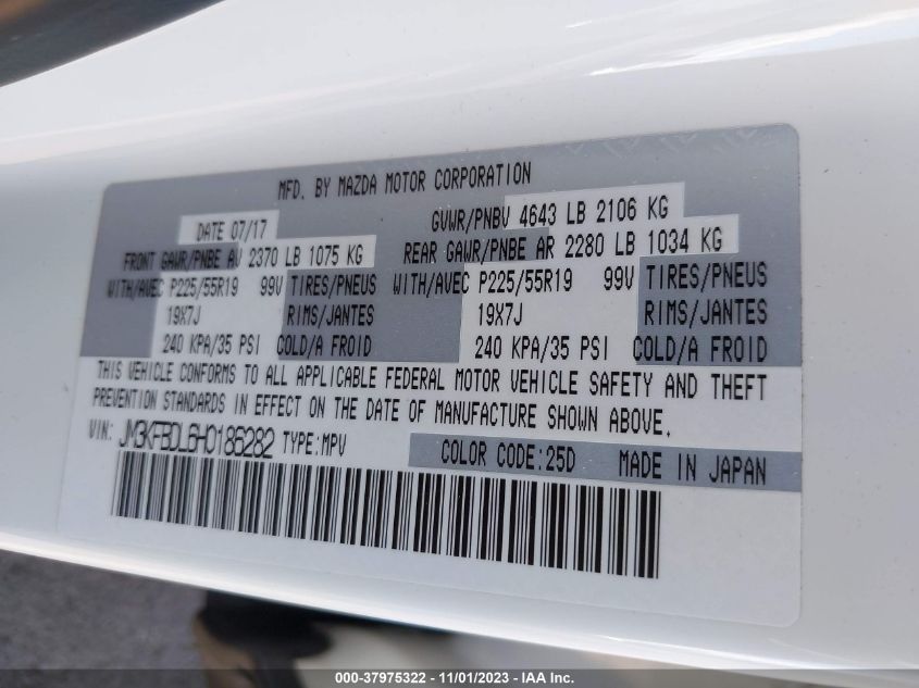 2017 Mazda Cx-5 Grand Select VIN: JM3KFBDL6H0186282 Lot: 37975322