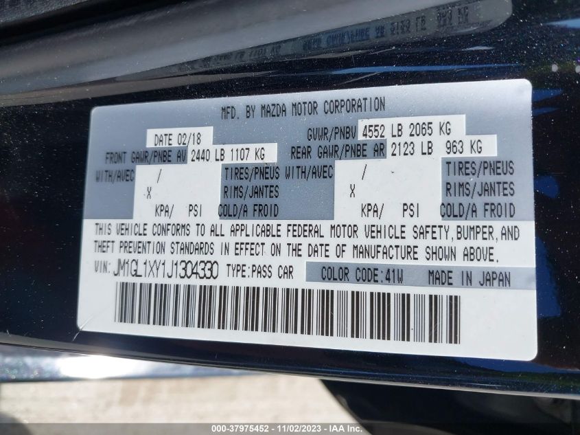 2018 Mazda Mazda6 Signature VIN: JM1GL1XY1J1304330 Lot: 37975452