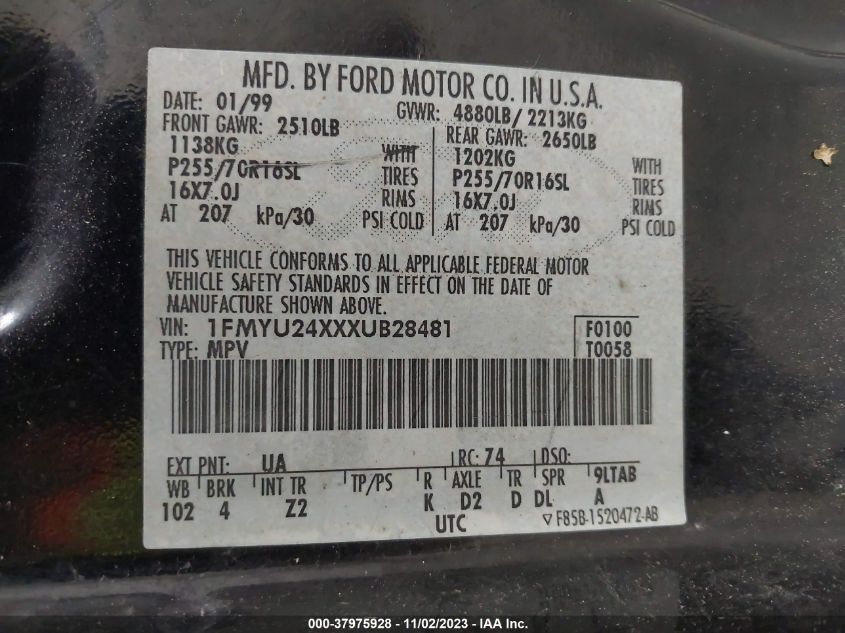 1999 Ford Explorer Sport VIN: 1FMYU24XXXUB28481 Lot: 37975928