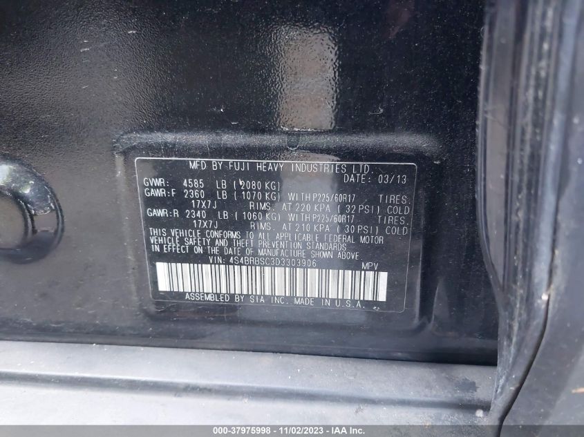 2013 Subaru Outback 2.5I Limited VIN: 4S4BRBSC3D3303906 Lot: 37975998