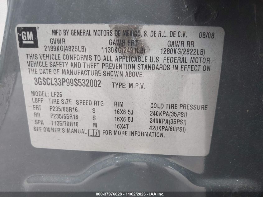 2009 Saturn Vue 4-Cyl Xe VIN: 3GSCL33P99S532002 Lot: 37976028