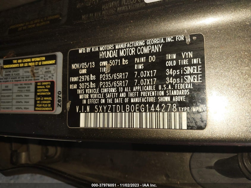 2014 Hyundai Santa Fe Sport 2.4L VIN: 5XYZTDLB0EG144278 Lot: 37976051