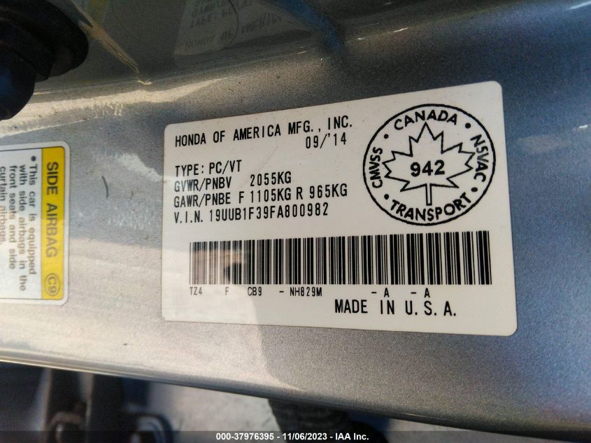 19UUB1F39FA800982 2015 Acura Tlx