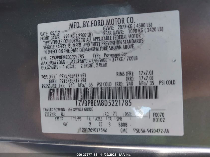 2013 Ford Mustang V6 Premium VIN: 2T3BF4DV4CW263595 Lot: 37977183