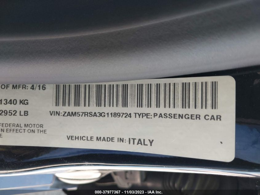 2016 Maserati Ghibli S VIN: ZAM57RSA3G1189724 Lot: 37977367