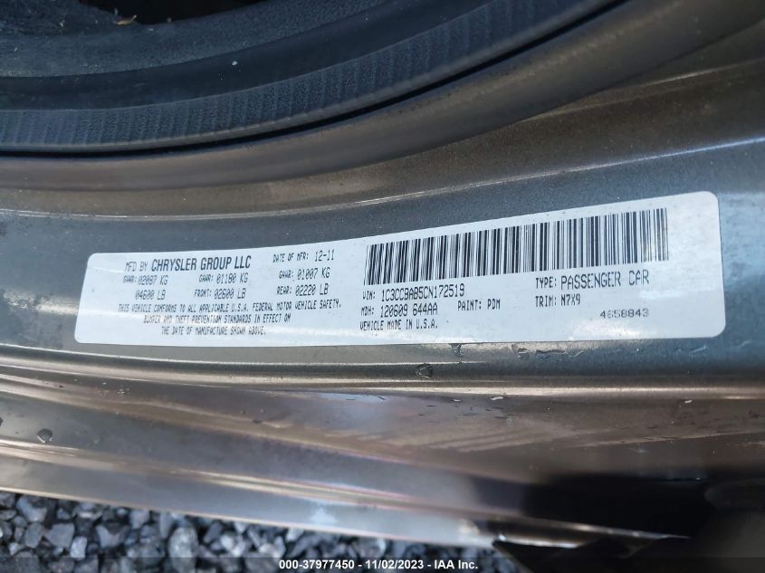 2012 Chrysler 200 Lx VIN: 1C3CCBAB5CN172519 Lot: 37977450