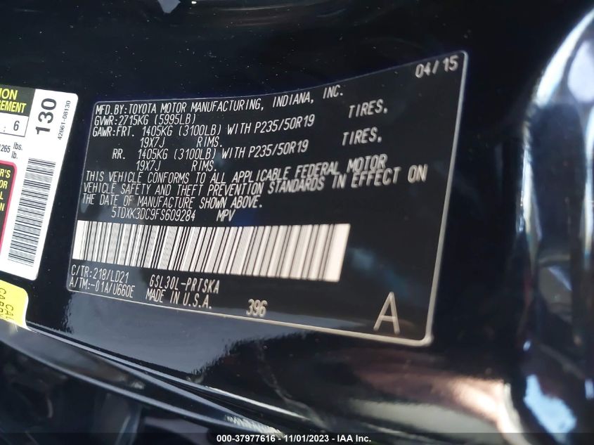 2015 Toyota Sienna Sport VIN: 5TDXK3DC9FS609284 Lot: 37977616