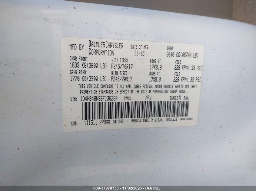 2005 Dodge Durango Slt VIN: 1D4HB48D75F522546 Lot: 37978733