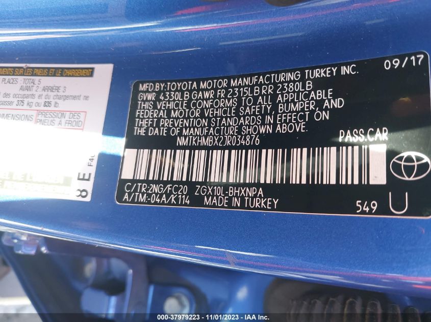 2018 Toyota C-Hr Xle VIN: 1HGCM56857A089159 Lot: 37979223