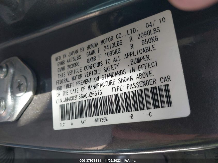 JH4CU2F66AC026576 2010 Acura Tsx 2.4