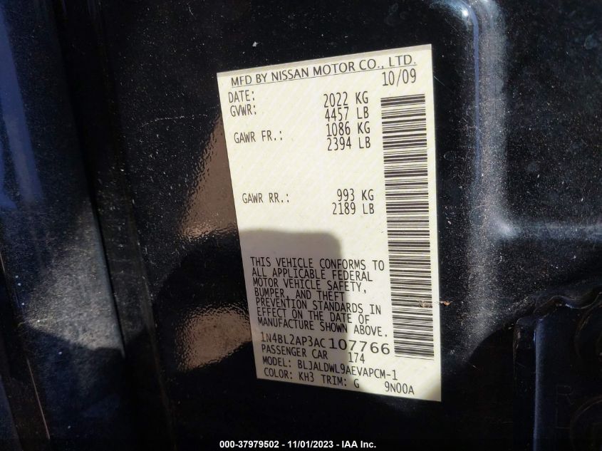 2010 Nissan Altima 3.5 Sr VIN: 1N4BL2AP3AC107766 Lot: 37979502