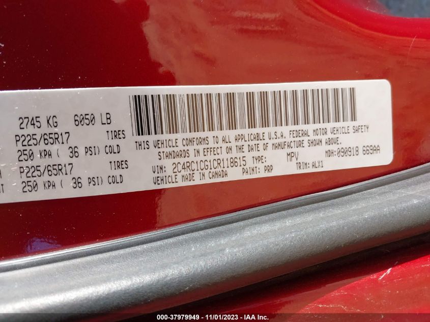 2012 Chrysler Town & Country Touring L VIN: 2C4RC1CG1CR118615 Lot: 37979949