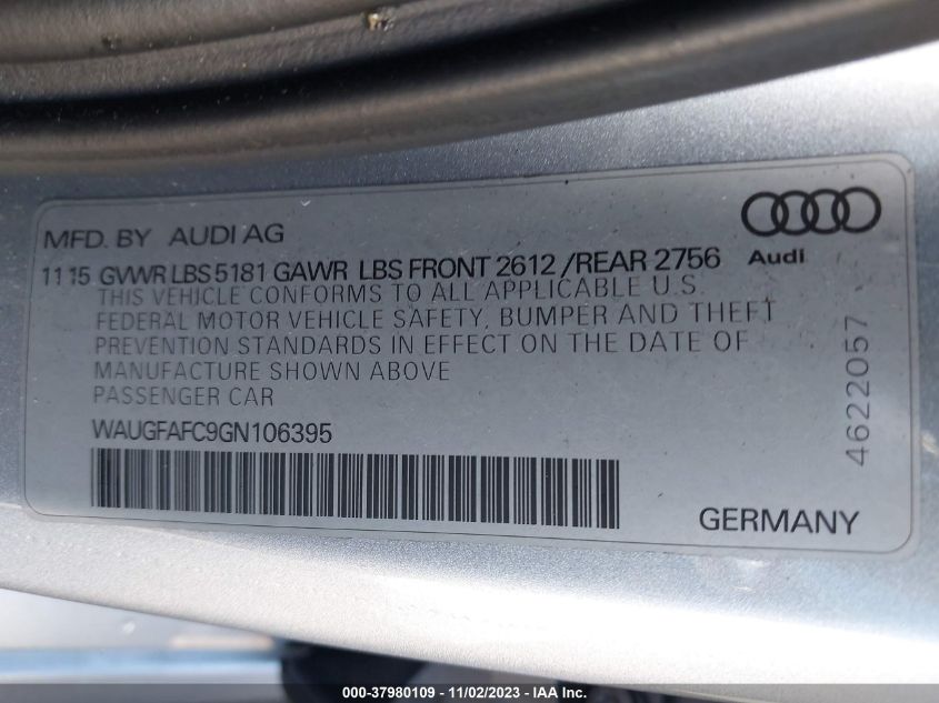 2016 Audi A6 2.0T Premium Plus VIN: WAUGFAFC9GN106395 Lot: 37980109