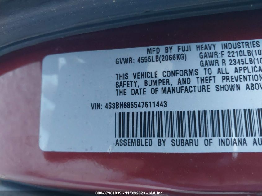 2004 Subaru Outback Limited VIN: 4S3BH686547611443 Lot: 37981039