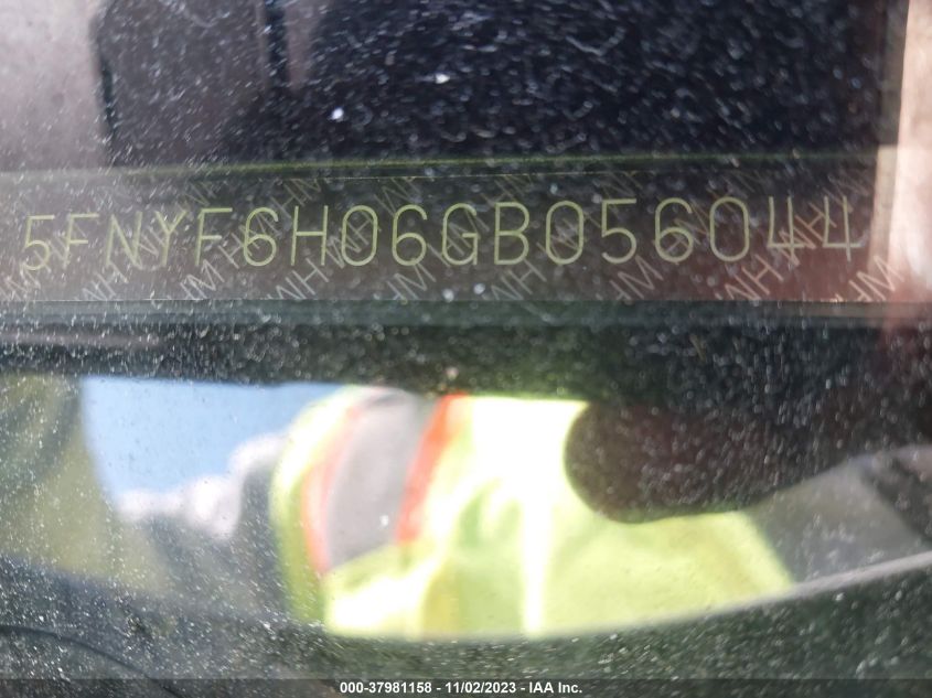 2016 Honda Pilot Elite VIN: 5FNYF6H06GB056044 Lot: 37981158