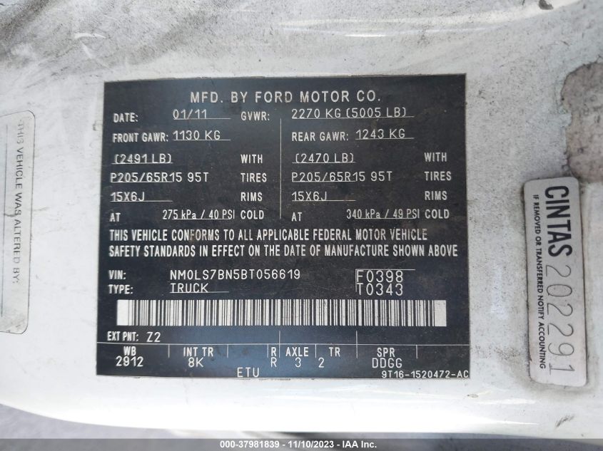 2011 Ford Transit Connect Xlt VIN: NM0LS7BN5BT056619 Lot: 37981839