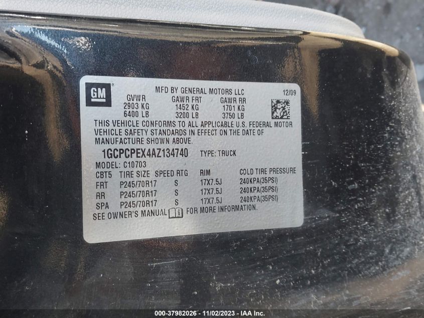 2010 Chevrolet Silverado 1500 Work Truck VIN: 1GCPCPEX4AZ134740 Lot: 37982026