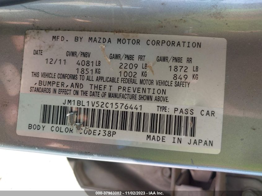 2012 Mazda Mazda3 S Touring VIN: JM1BL1V52C1576441 Lot: 37983082