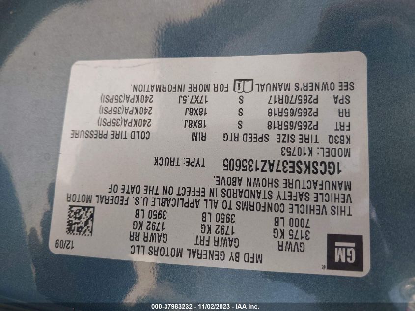 2010 Chevrolet Silverado 1500 Lt VIN: 1GCSKSE37AZ135605 Lot: 37983232