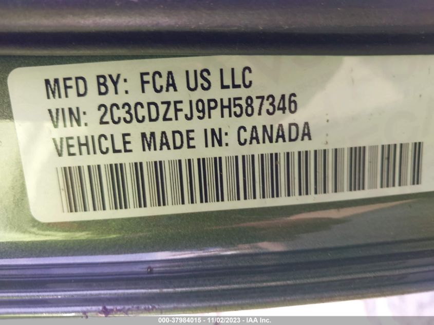 2023 Dodge Challenger R/T Scat Pack VIN: 2C3CDZFJ9PH587346 Lot: 43330497