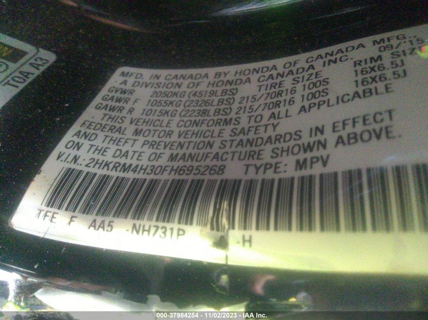 2015 Honda Cr-V Lx VIN: 2HKRM4H30FH695268 Lot: 37984254