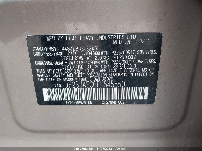 2014 Subaru Forester 2.5I Premium VIN: JF2SJAEC6EH545550 Lot: 37984354