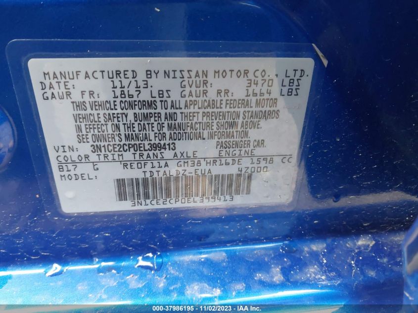 2014 Nissan Versa Note Sv VIN: 3N1CE2CP0EL399413 Lot: 37986195