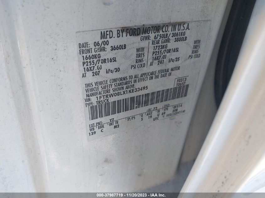 2001 Ford F-150 Supercrew King Ranch/Lariat/Xlt VIN: 1FTRW08LX1KE33495 Lot: 37987719