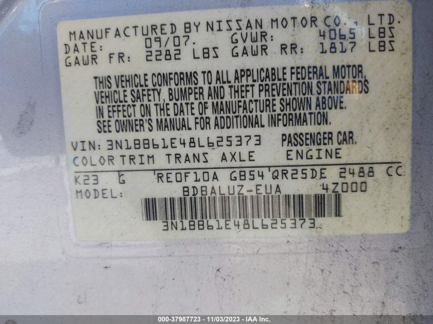 3N1BB61E48L625373 2008 Nissan Sentra Se-R