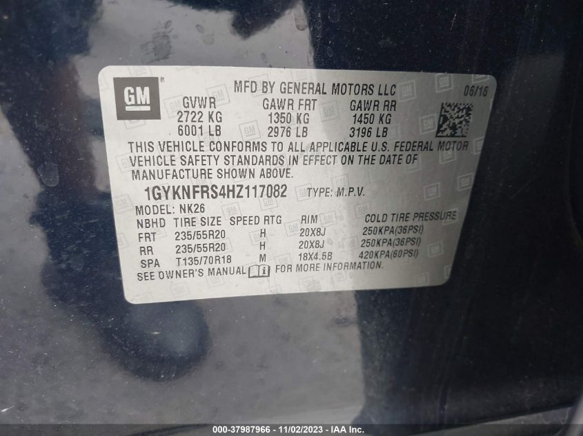 2017 Cadillac Xt5 Platinum VIN: 1GYKNFRS4HZ117082 Lot: 37987966