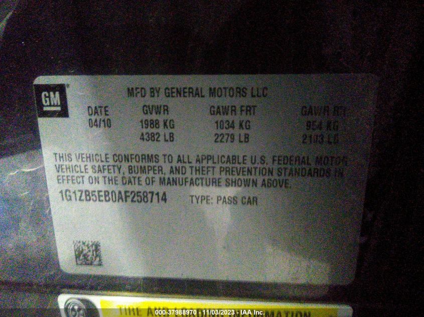 2010 Chevrolet Malibu Ls VIN: 1G1ZB5EB0AF258714 Lot: 37988970