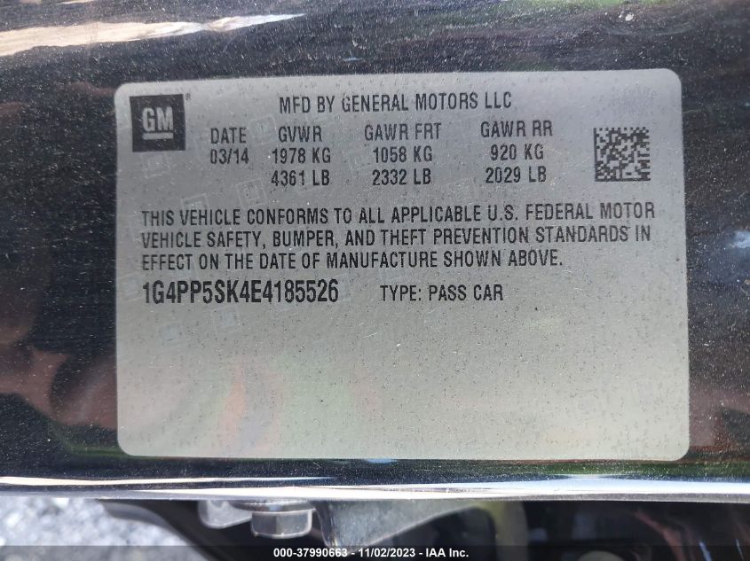 2014 Buick Verano VIN: 1G4PP5SK4E4185526 Lot: 37990663