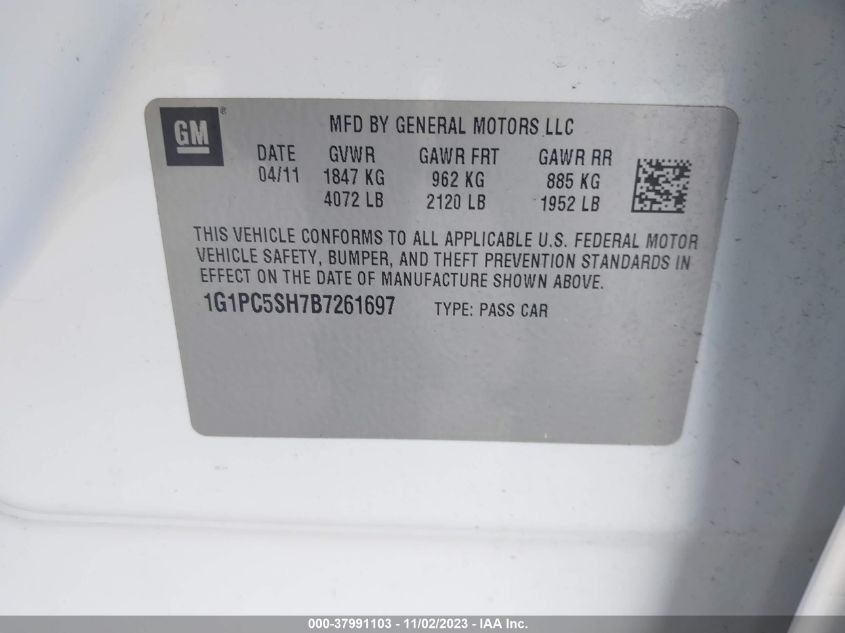 2011 Chevrolet Cruze Ls VIN: 1G1PC5SH7B7261697 Lot: 37991103