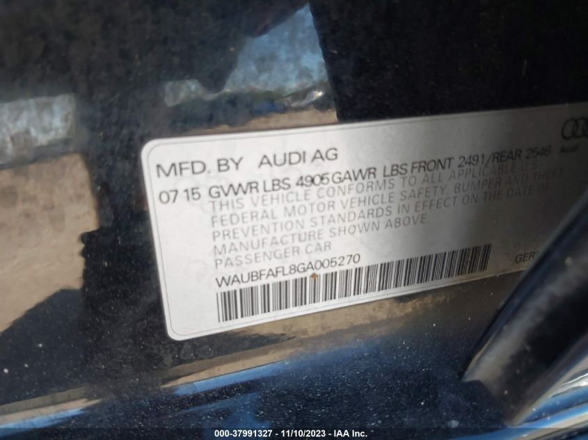 2016 Audi A4 2.0T Premium VIN: WAUBFAFL8GA005270 Lot: 37991327