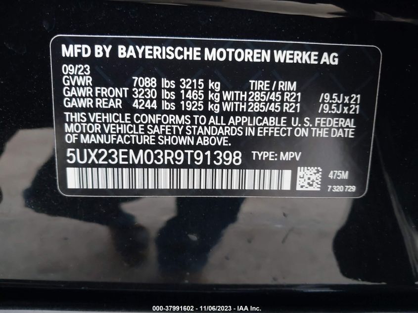 2024 BMW X7 xDrive40I VIN: 5UX23EM03R9T91398 Lot: 37991602