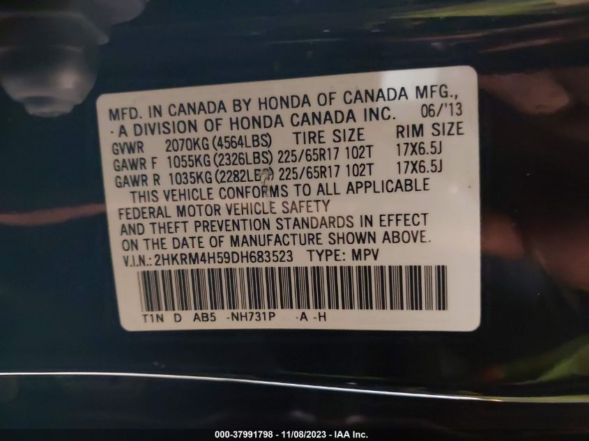 2HKRM4H59DH683523 2013 Honda Cr-V Ex