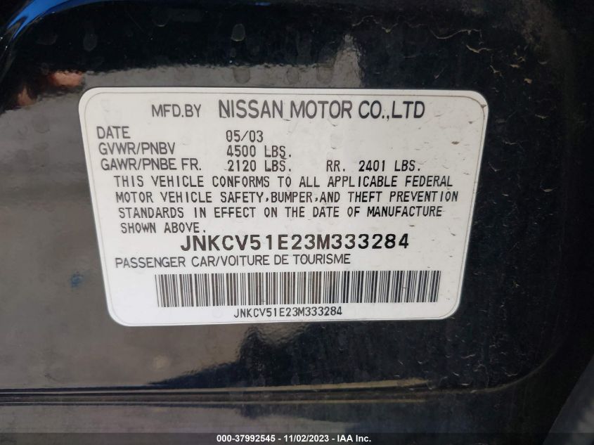 2003 Infiniti G35 Leather VIN: JNKCV51E23M333284 Lot: 37992545