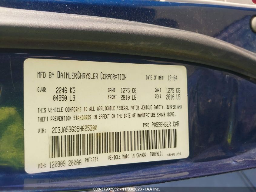 2005 Chrysler 300 Touring VIN: 2C3JA53G35H625300 Lot: 37992552