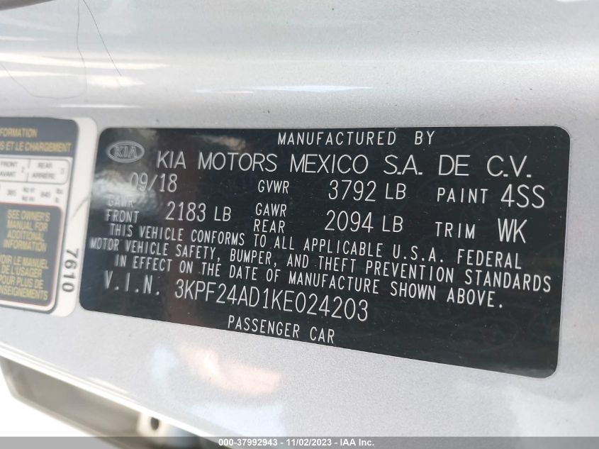 2019 Kia Forte Fe/Lx/Lxs VIN: 55SWF4KB4FU081608 Lot: 37992943