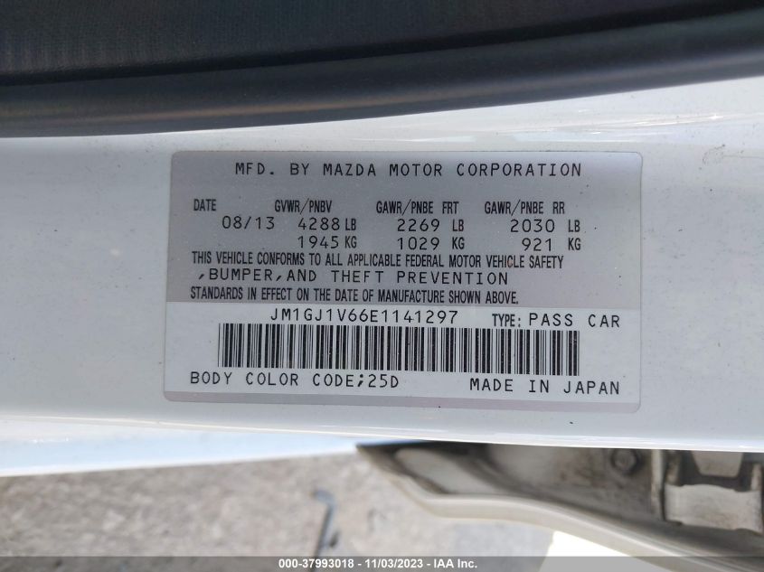 2014 Mazda Mazda6 I Touring VIN: JM1GJ1V66E1141297 Lot: 37993018