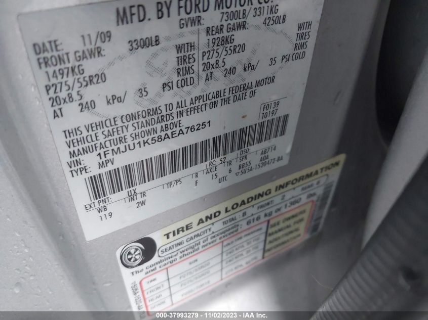 2010 Ford Expedition Limited VIN: 1FMJU1K58AEA76251 Lot: 37993279