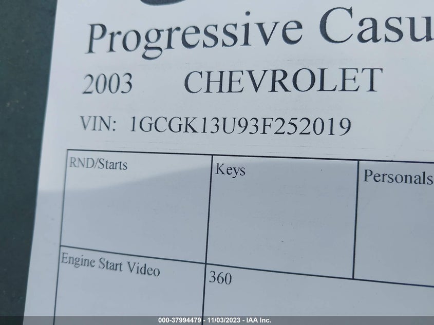 2003 Chevrolet Silverado 1500Hd Ls VIN: 1GCGK13U93F252019 Lot: 37994479