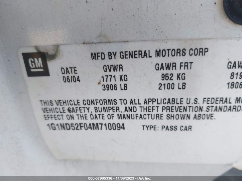 2004 Chevrolet Classic VIN: 1G1ND52F04M710094 Lot: 37995336