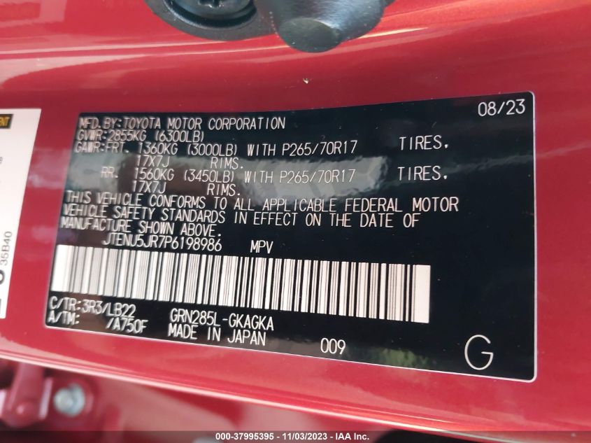 2023 Toyota 4Runner Sr5 Premium VIN: JTENU5JR7P6198986 Lot: 37995395