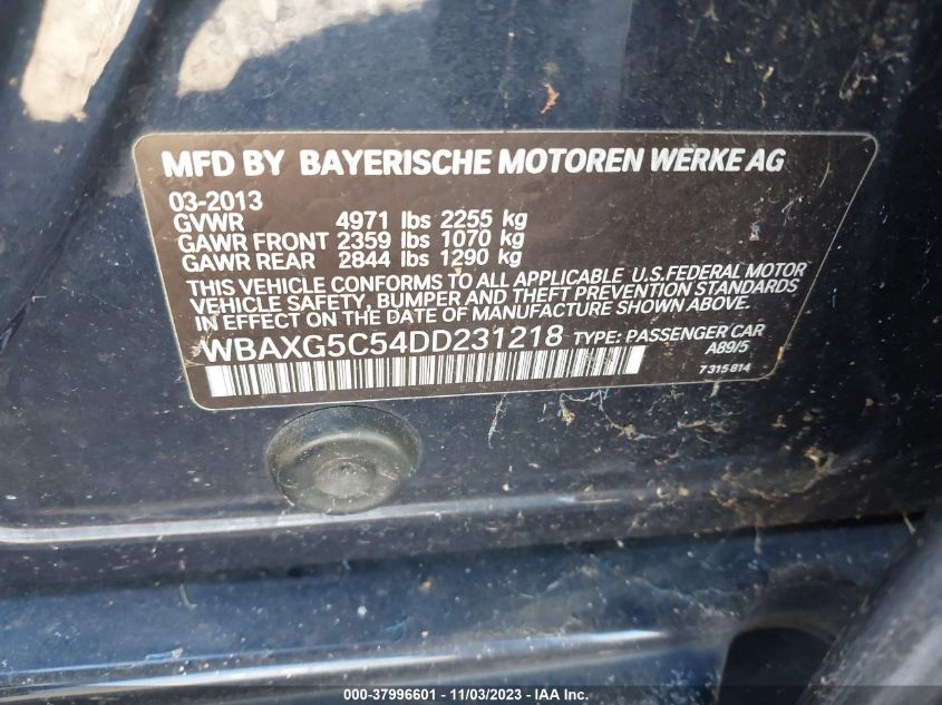 2013 BMW 528I VIN: WBAXG5C54DD231218 Lot: 37996601