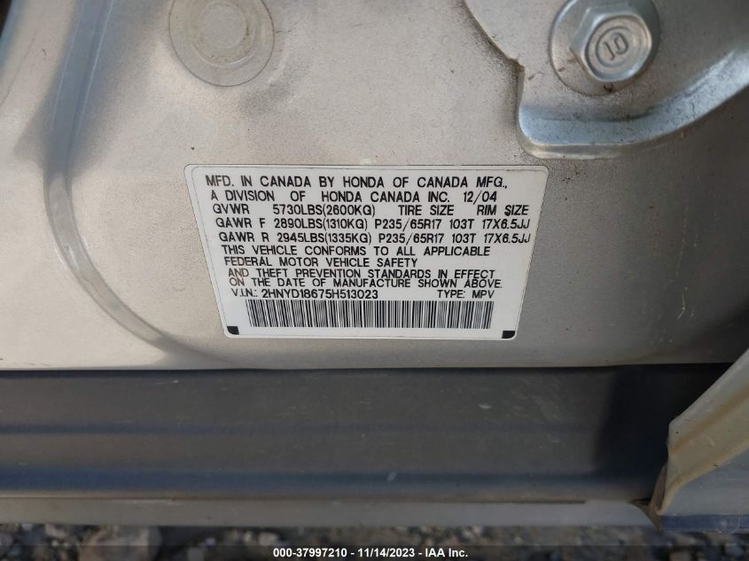 2005 Acura Mdx Touring VIN: 2HNYD18675H513023 Lot: 37997210