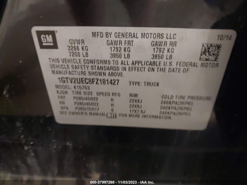 1GTV2UEC8FZ181427 2015 GMC Sierra 1500 Sle