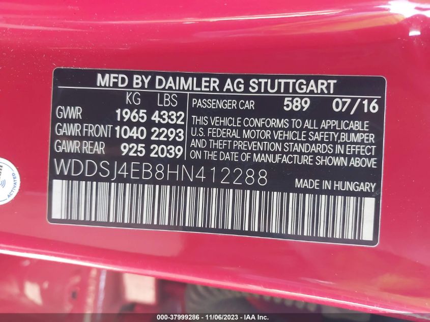 WDDSJ4EB8HN412288 2017 Mercedes-Benz Cla 250