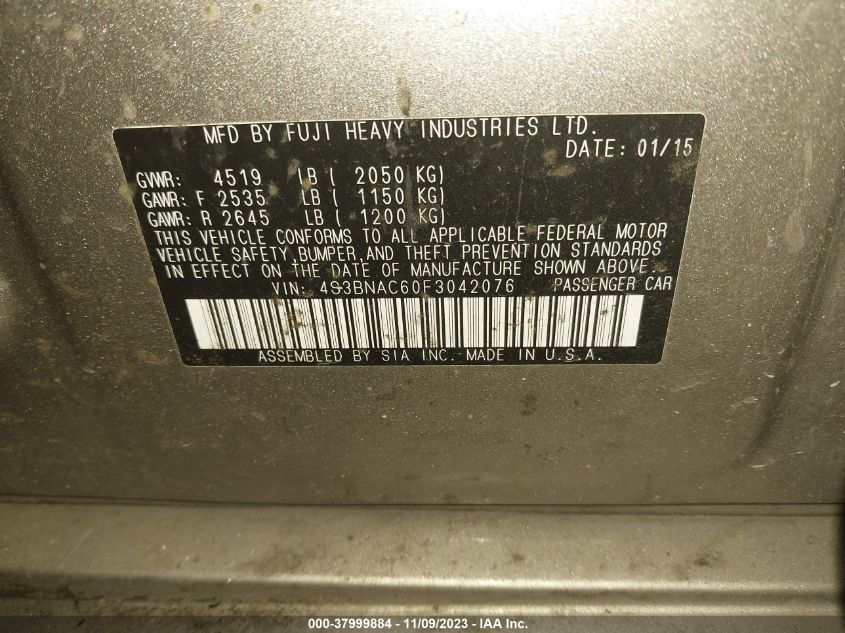 2015 Subaru Legacy 2.5I Premium VIN: 4S3BNAC60F3042076 Lot: 37999884