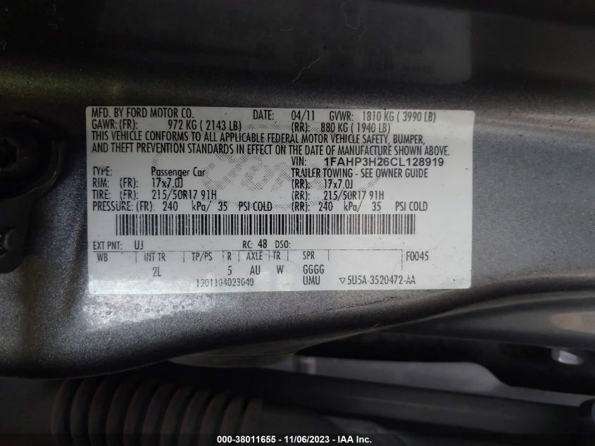 1FAHP3H26CL128919 2012 Ford Focus Sel